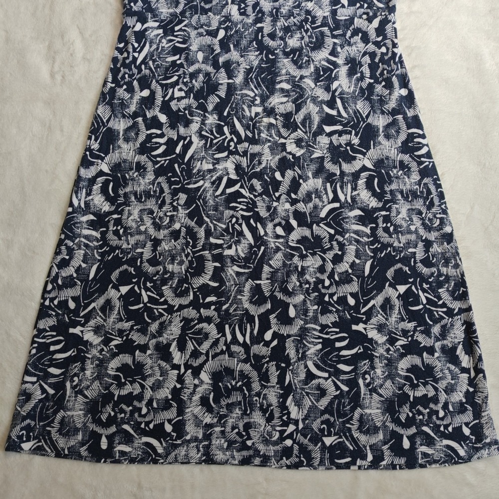 Athleta Medium Santorini Dress navy blue‎ white Tropical Floral Fit Flare A-Line - Picture 4 of 11